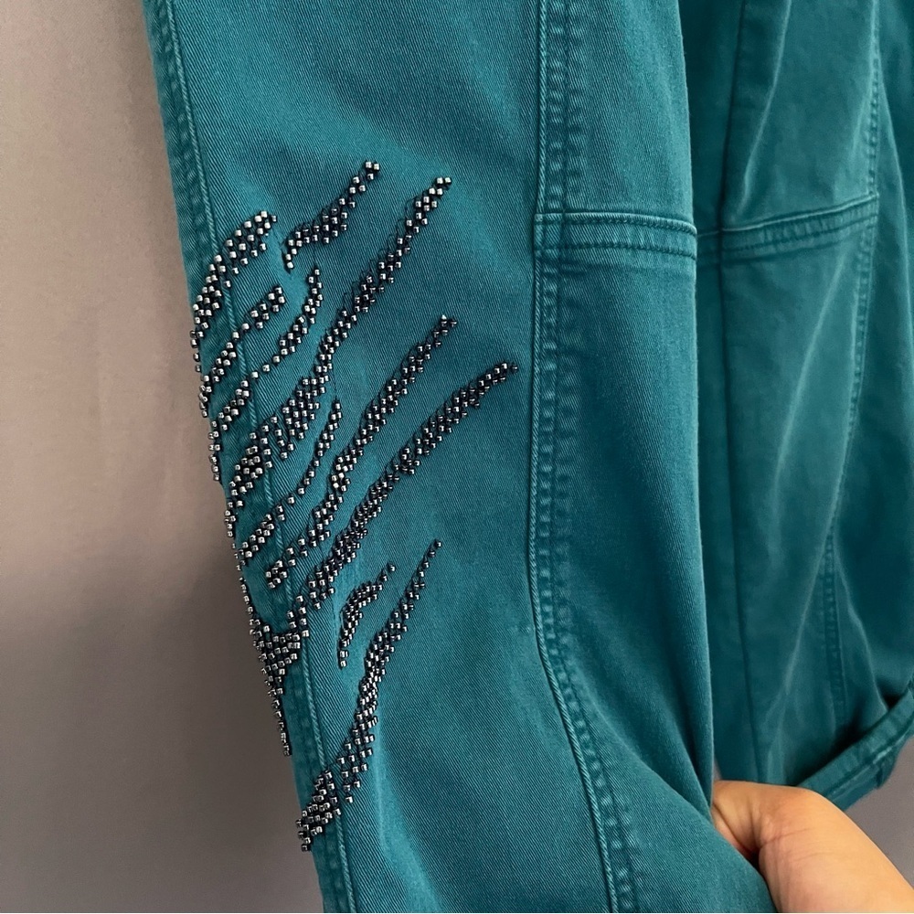 White House Black Market Teal Trousers Pants Size 6 Beaded - Picture 4 of 14